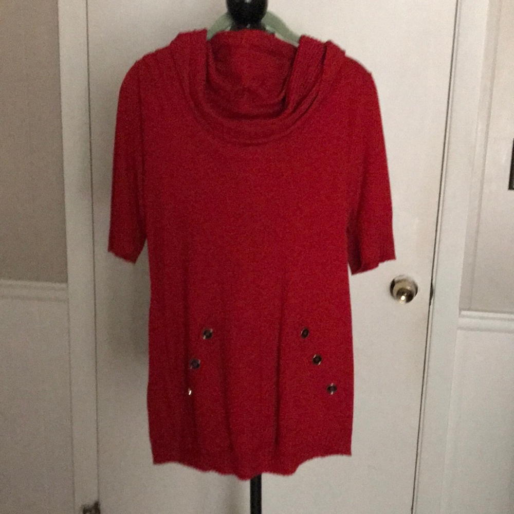 Short sleeve cowl neck nautical style sweater M